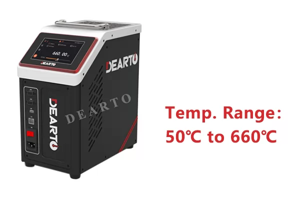 Dearto portable dry block calibrator with a drilled insert, for mid-range process temperatures